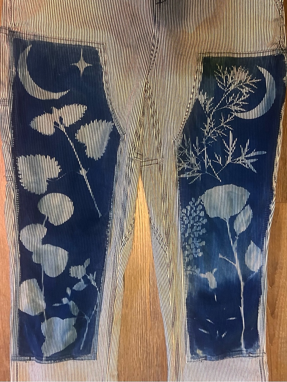 Striped Dovetail Overalls with Cyanotype Floral Panels - Picture 2 of 5